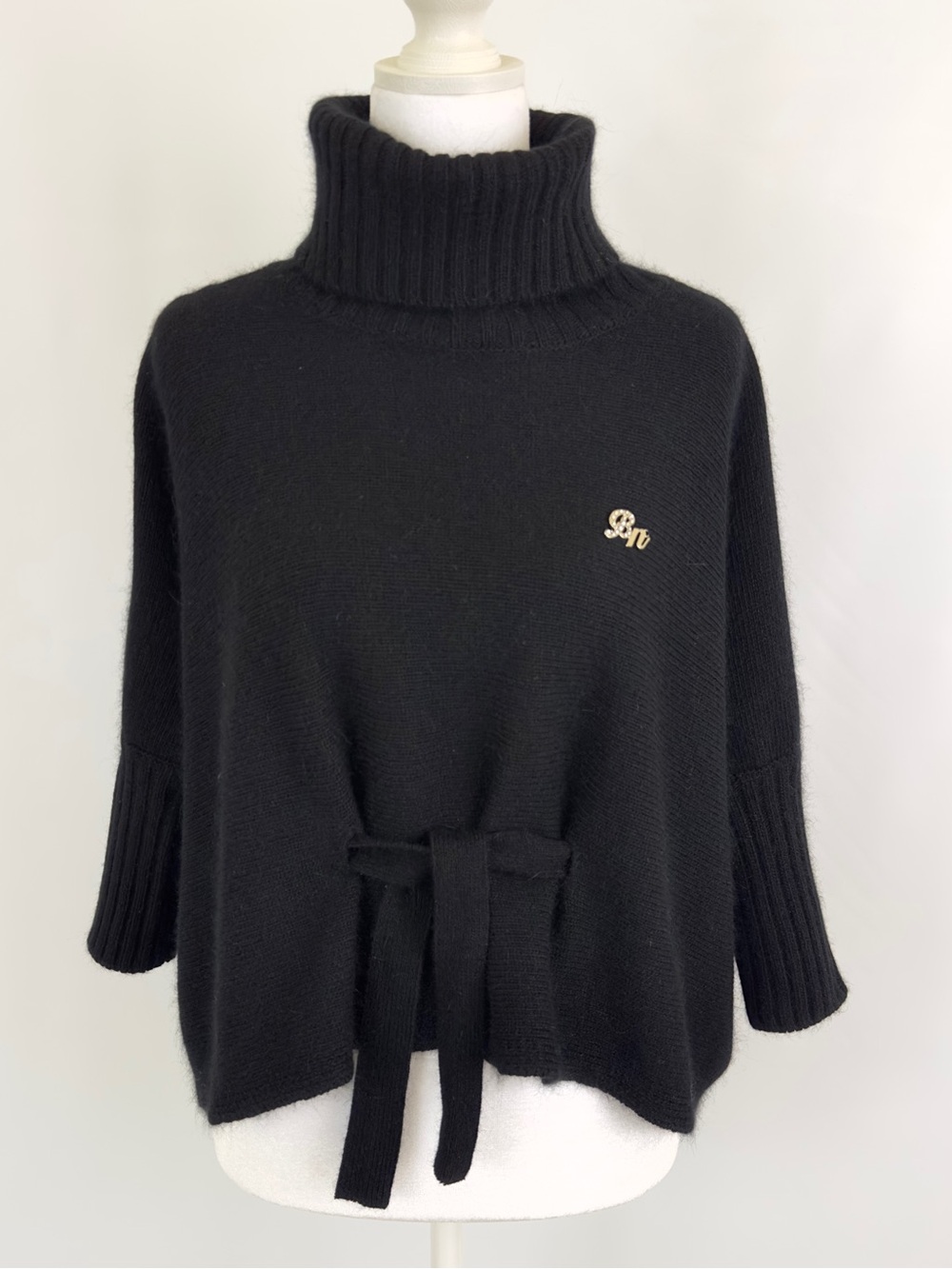 United Colors of Benetton Angora Wool Oversized Turtleneck Sweater Black